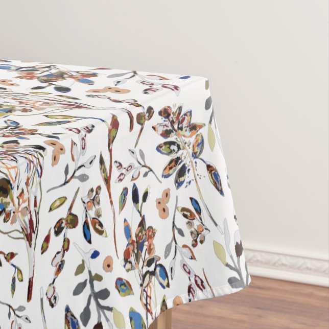 Elegant Leaves Berries Watercolor Floral Tablecloth (In Situ)