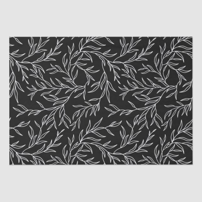 Elegant Leaves black and white Tissue Paper  (Front)