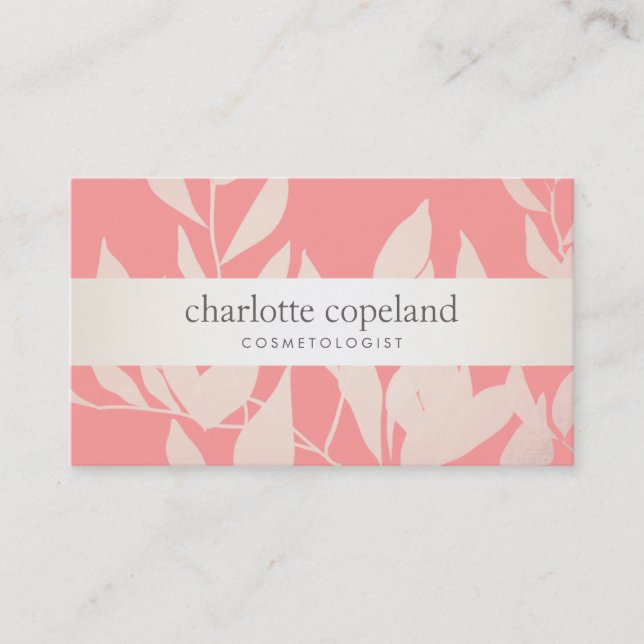 Elegant Leaves Cosmetology Beauty Salon Blush Pink Business Card (Front)