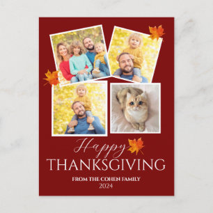 Elegant Leaves Fall thanksgiving family photo Holiday Postcard