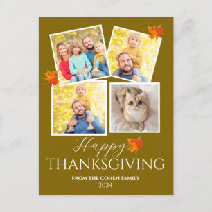 Elegant Leaves Fall thanksgiving family photo Holiday Postcard
