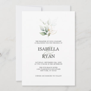 ELEGANT Leaves Foliage Gold Watercolor WEDDING Inv Invitation
