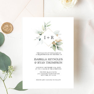 ELEGANT Leaves Foliage Gold Watercolor WEDDING Invitation