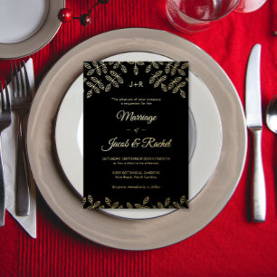 Elegant Leaves Gold Foil Wedding Invitation
