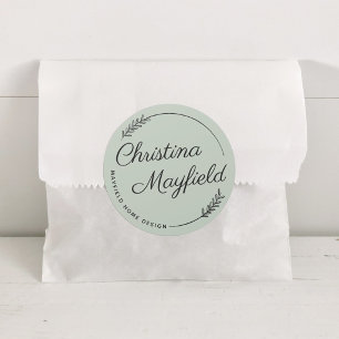 Elegant Leaves Green Personalized Name Business Classic Round Sticker