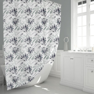 Elegant Leaves Grey And Soft Green-Grey Floral Shower Curtain