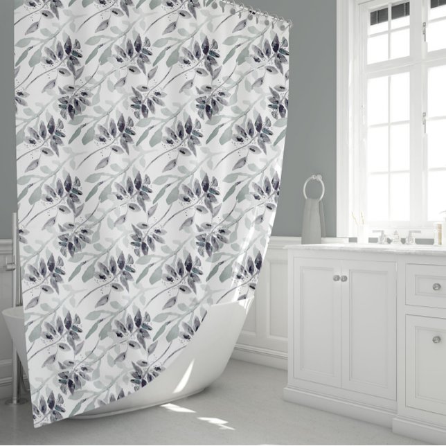 Elegant Leaves Grey And Soft Green-Grey Floral Shower Curtain (Elegant Leaves Gray And Soft Green-Gray Floral Shower Curtain from Studio Posies.)