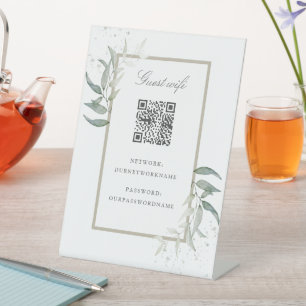 Elegant leaves guest Wifi qr code Pedestal Sign