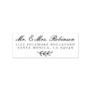 Elegant Leaves Mr & Mrs Wedding Return Address Rubber Stamp