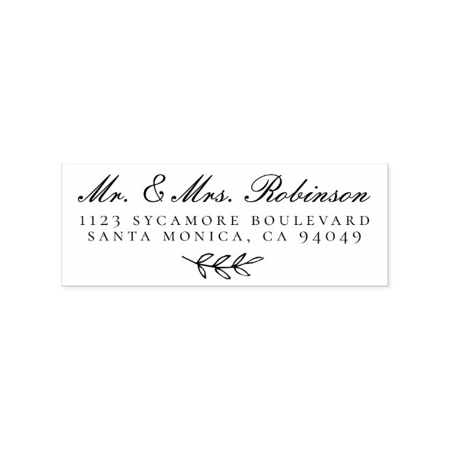 Elegant Leaves Mr & Mrs Wedding Return Address Rubber Stamp (Imprint)