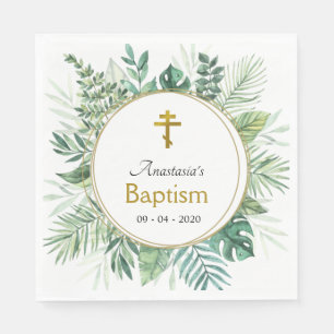 Elegant Leaves Orthodox Christian Baptism Napkins