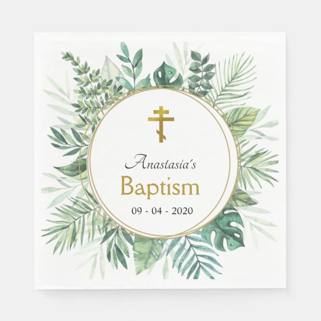 Elegant Leaves Orthodox Christian Baptism Napkins (Front)