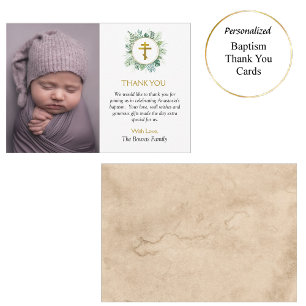 Elegant Leaves Orthodox Christian Baptism Thank You Card