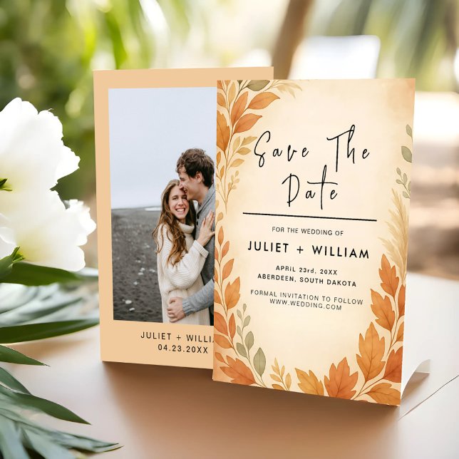 Elegant Leaves & Pampas Grass Autumn Fall Wedding Save The Date (Creator Uploaded)