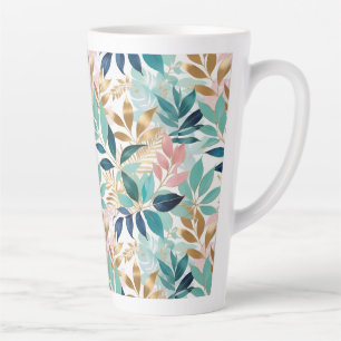 Elegant Leaves Pattern Aqua Pink Faux Gold Pretty Latte Mug