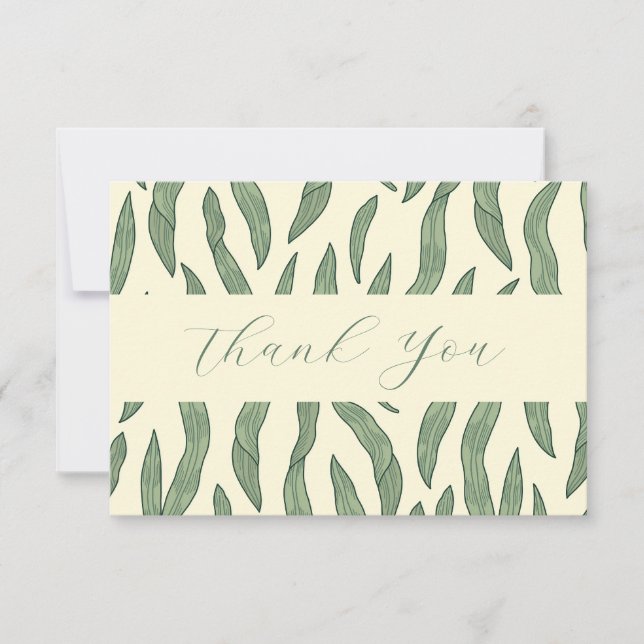 Elegant Leaves Pattern Flat Thank You Card (Front)