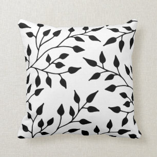 Elegant Leaves Throw Pillow / Black White