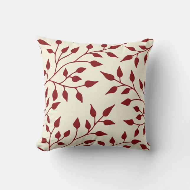 Elegant Leaves Throw Pillow / Burgundy (Front)
