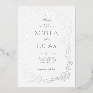 Elegant Leaves Wedding Foil Invitation