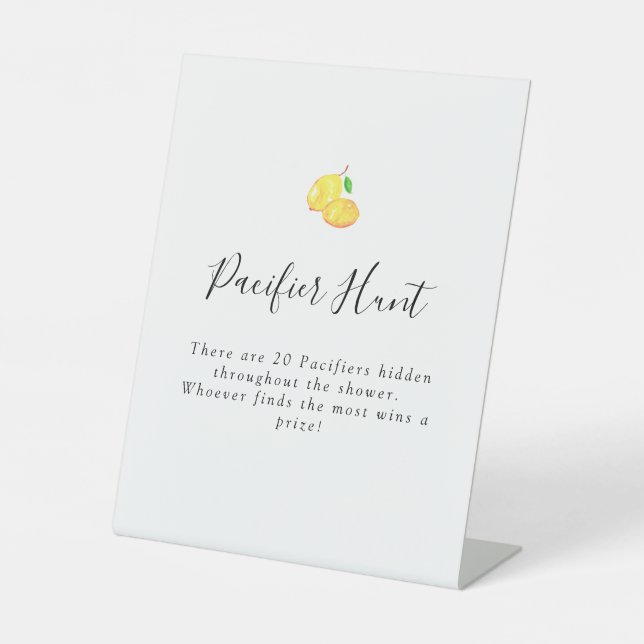 Elegant Lemon Baby Shower Pacifier Hunt Game Pedestal Sign (Front)