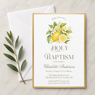 Elegant Lemon Baptism Celebration Citrus & Gold Invitation