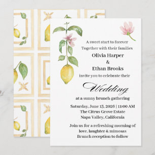 Elegant Lemon Blossom Citrus Summer Wedding Invitation
