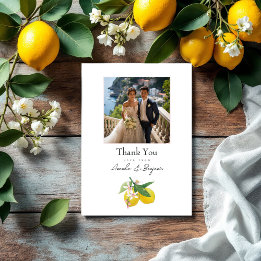 Elegant Lemon Botanical Wedding Photo Thank You Card