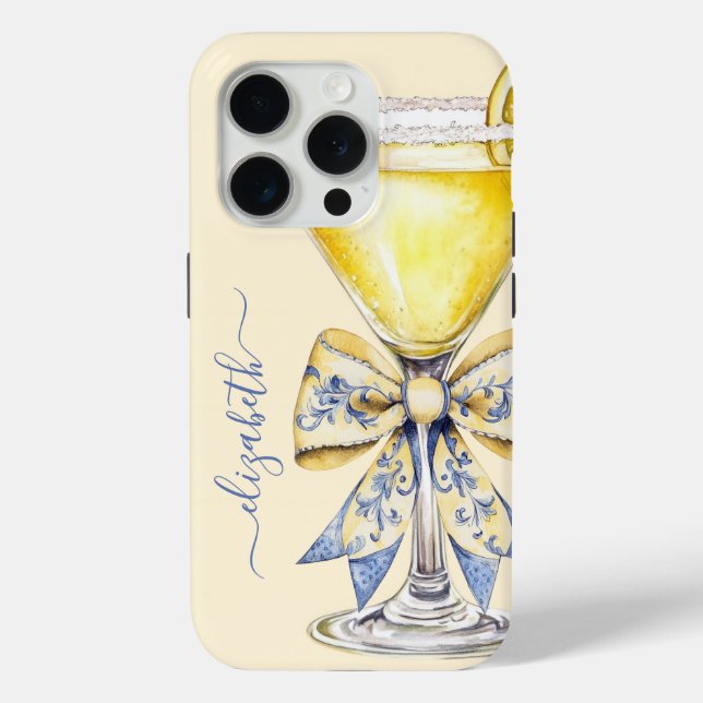 Elegant Lemon Drop Martini Monogrammed Case-Mate iPhone Case (Back)