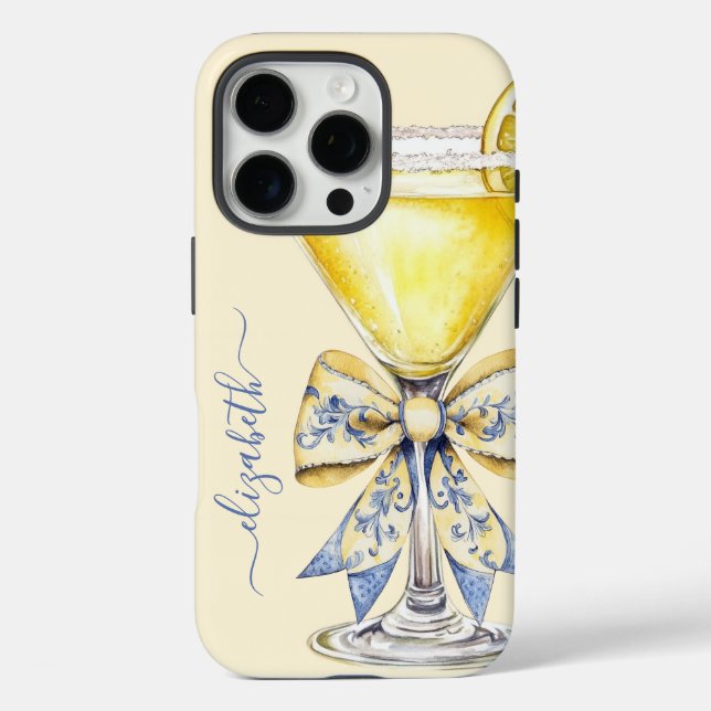 Elegant Lemon Drop Martini Monogrammed Case-Mate iPhone Case (Back)