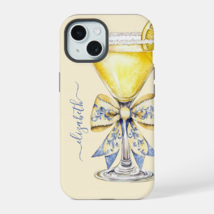Elegant Lemon Drop Martini Monogrammed iPhone 15 Case
