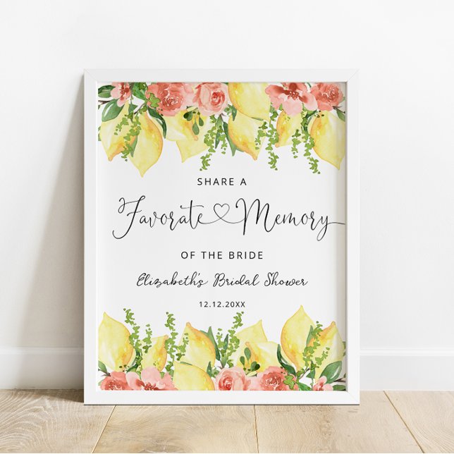 Elegant Lemon Floral Favourite Memory Bridal Showe Poster (Creator Uploaded)
