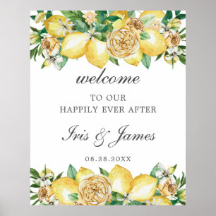 Elegant Lemon Floral Greenery Wedding Welcome Poster