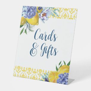 Elegant Lemon Floral Wedding Cards & Gifts Pedestal Sign
