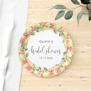 Elegant Lemon Flowers Bridal Shower Paper Paper Plate