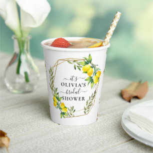 Elegant Lemon Geometric Bridal Shower Paper Cups