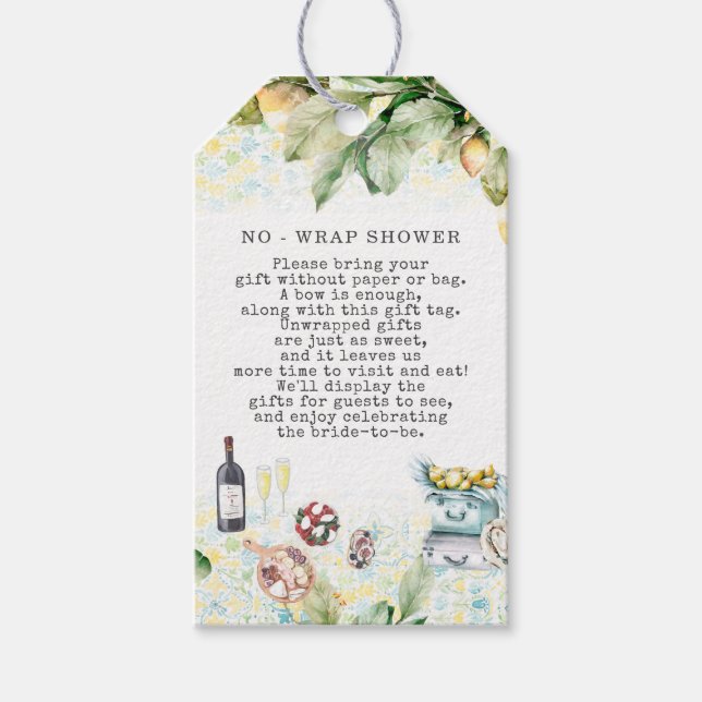 Elegant Lemon Grove Picnic No Wrap Display Shower Gift Tags (Front)