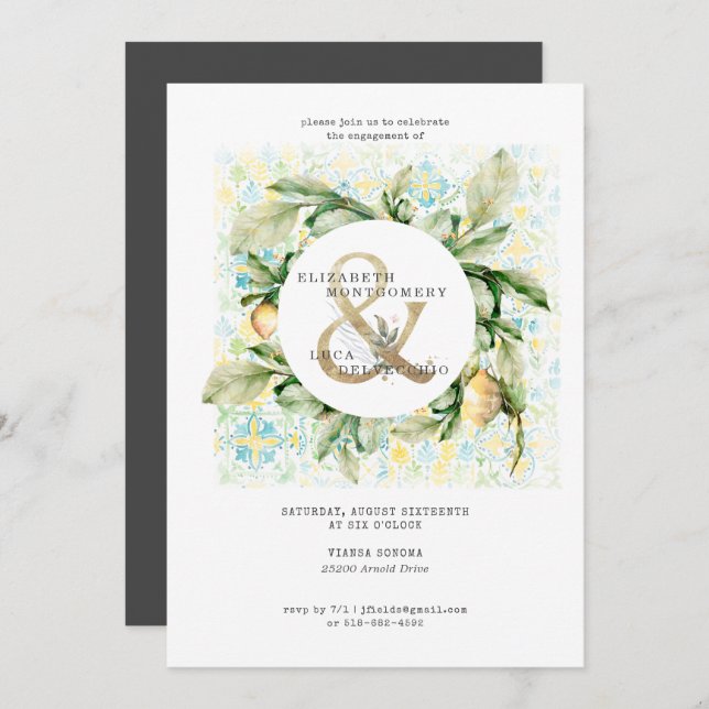 Elegant Lemon Grove Wedding Engagement Party Invitation (Front/Back)