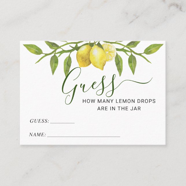 Elegant Lemon Guess How Many Game Card (Front)