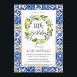 Elegant Lemon Mediterranean 60th Birthday Party Invitation<br><div class="desc">Personalise this chic Lemon azure 60th birthday party invitation with your party details easily and quickly, simply press the customise it button to further re-arrange and format the style and placement of the text.  Featuring watercolor lemon wreath and a beautiful mediterranean azure mosaic tiles backside design. Matching items available in...</div>