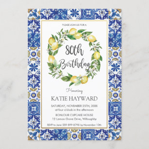 Elegant Lemon Mediterranean 80th Birthday Party Invitation