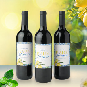 Elegant Lemon Mediterranean Baby Shower Wine Label