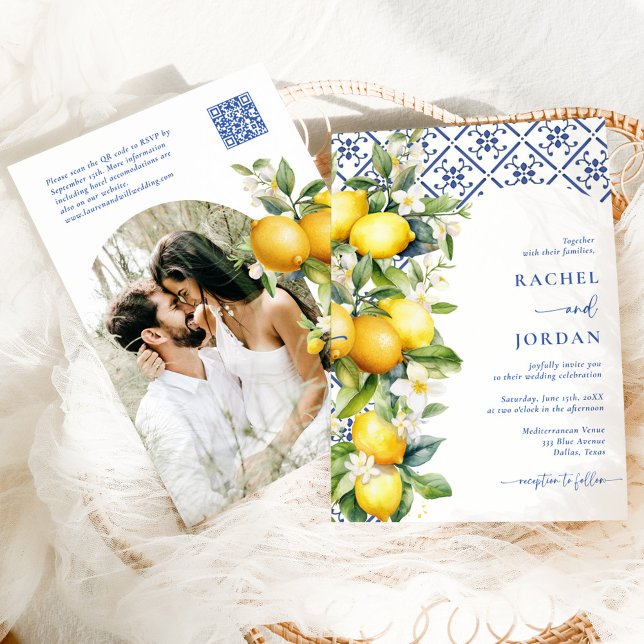 Elegant Lemon Mediterranean Qr Code Photo Wedding Invitation (Creator Uploaded)