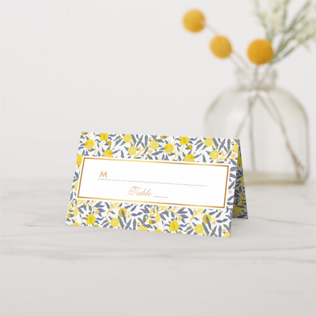 Elegant Lemon vines pattern choose your colour Place Card (Front)