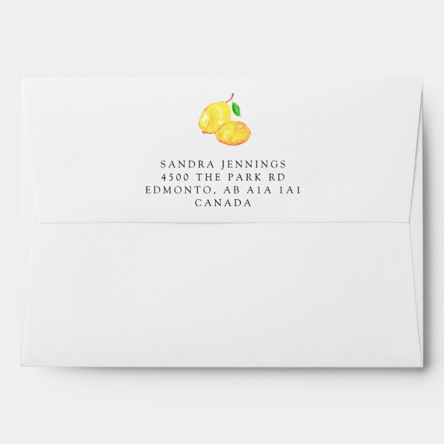 Elegant Lemon Watercolor Script Modern Baby Shower Envelope (Back (Top Flap))