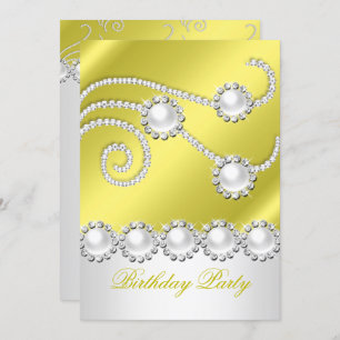 Elegant Lemon White Jewel Diamonds Birthday Party Invitation