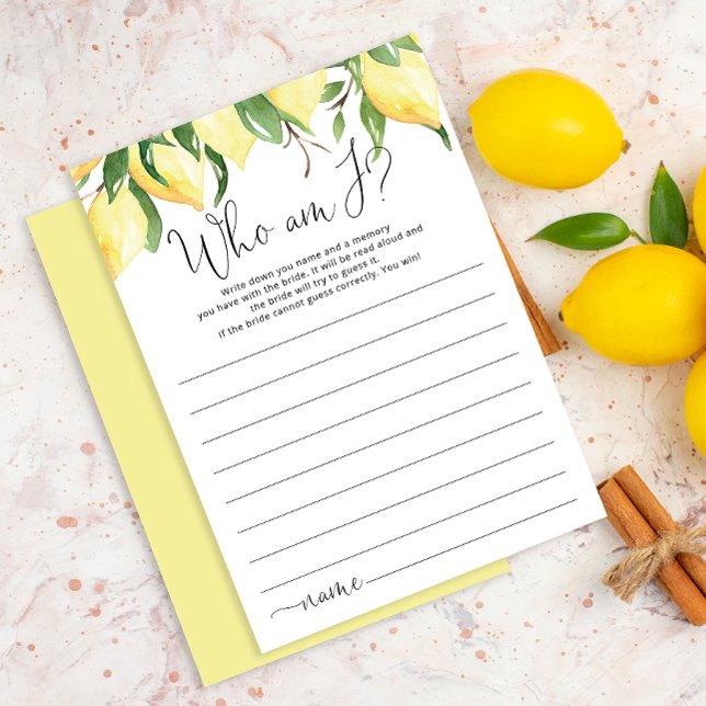 Elegant Lemon Who Am I Bridal Shower Game Card (Creator Uploaded)