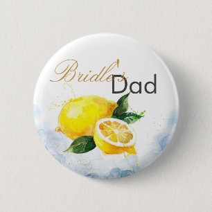 Elegant Lemon Yellow & Blue Watercolor Wedding 6 Cm Round Badge