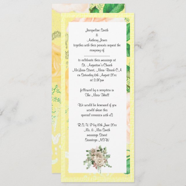 ELEGANT LEMON YELLOW GARDEN WEDDING INVITATION (Front/Back)