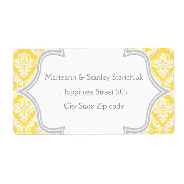 Elegant lemon yellow, grey damask wedding (Front)