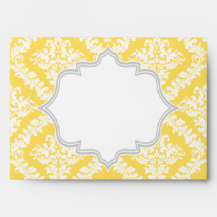 Elegant lemon yellow, grey damask wedding envelopes